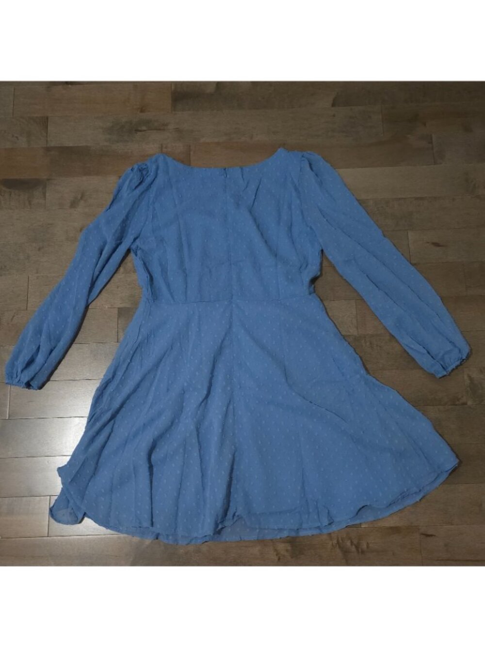 Lyaner Womens Dress Sz L Blue Long Sleeve Cinched Waist Flowy Knee Length - Picture 11 of 12